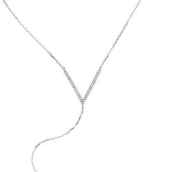 Sterling Silver Swarovski‎ Crystal Accented V Necklace NWOT - Picture 1 of 5